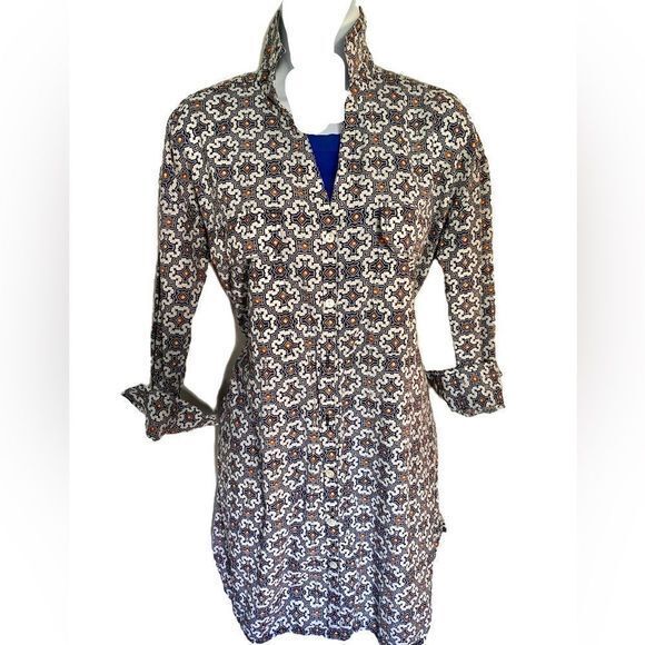 Roller Rabbit Shirt Dress - Xs Blue Multi Print, All Cotton